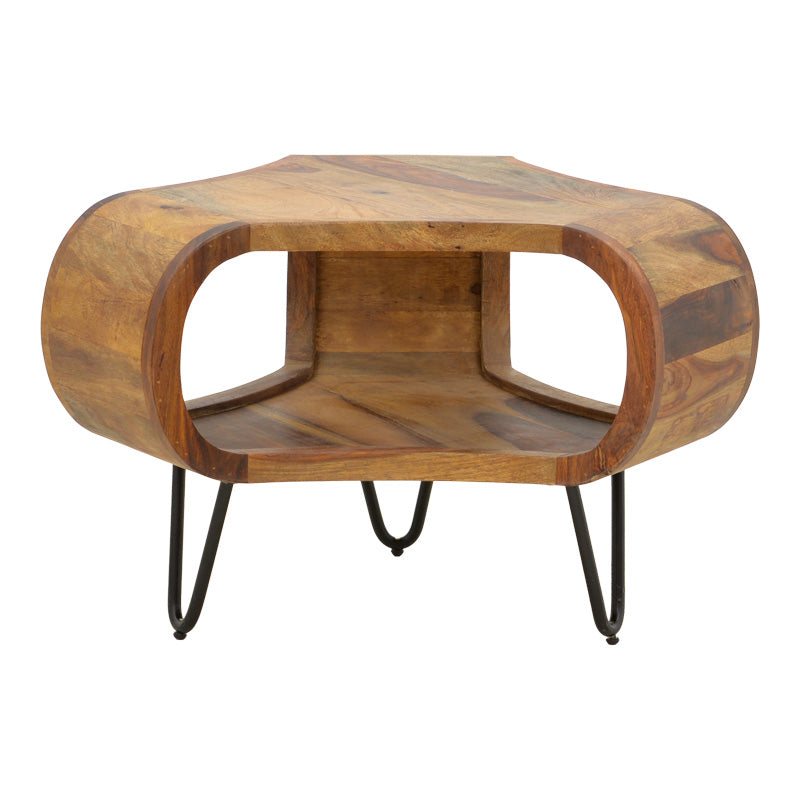 Τραπέζι Merck pakoworld μασιφ ξύλο sheesham σε καρυδί απόχρωση με μαύρα μεταλλικά πόδια Φ55x38εκ - Hippiehome.gr