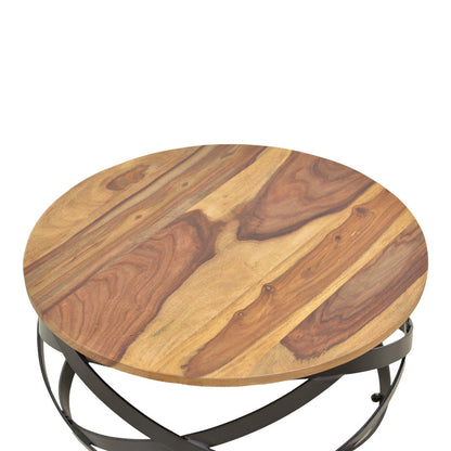 Τραπέζι Monar pakoworld μασιφ ξύλο sheesham σε καρυδί απόχρωση με μαύρα μεταλλικά πόδια Φ60x30εκ - Hippiehome.gr