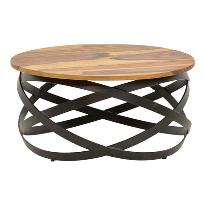 Τραπέζι Monar pakoworld μασιφ ξύλο sheesham σε καρυδί απόχρωση με μαύρα μεταλλικά πόδια Φ60x30εκ - Hippiehome.gr