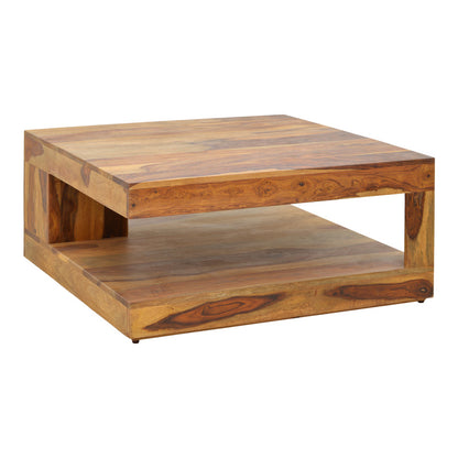 Τραπέζι Stolic pakoworld μασιφ ξύλο sheesham σε καρυδί απόχρωση 90x90x40εκ - Hippiehome.gr