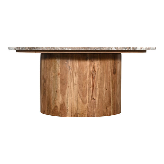 Τραπέζι σαλονιού Sergy pakoworld μασίφ ξύλο ακακίας σε φυσική απόχρωση με επιφάνεια μαρμάρου Φ90x40εκ - Hippiehome.gr