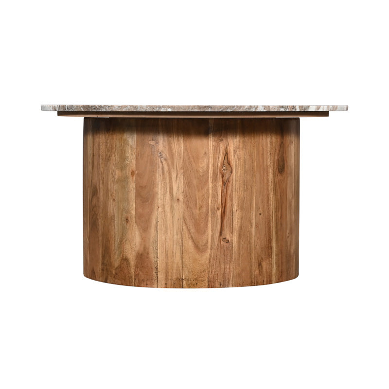 Τραπέζι σαλονιού Sergy pakoworld μασίφ ξύλο ακακίας σε φυσική απόχρωση με επιφάνεια μαρμάρου Φ70x35εκ - Hippiehome.gr