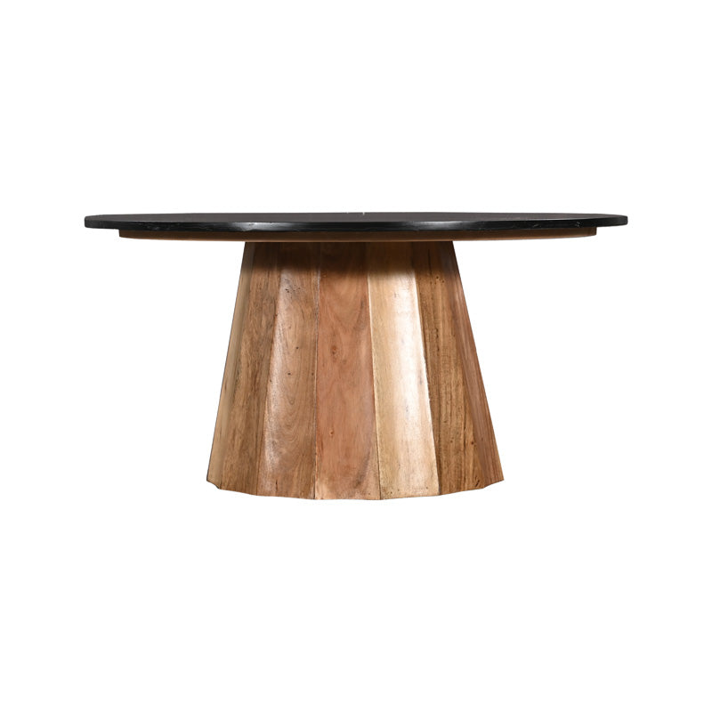 Τραπέζι σαλονιού Ezerdian pakoworld μασίφ ξύλο ακακίας σε φυσική απόχρωση με επιφάνεια μαύρου μαρμάρου Φ90x45εκ - Hippiehome.gr