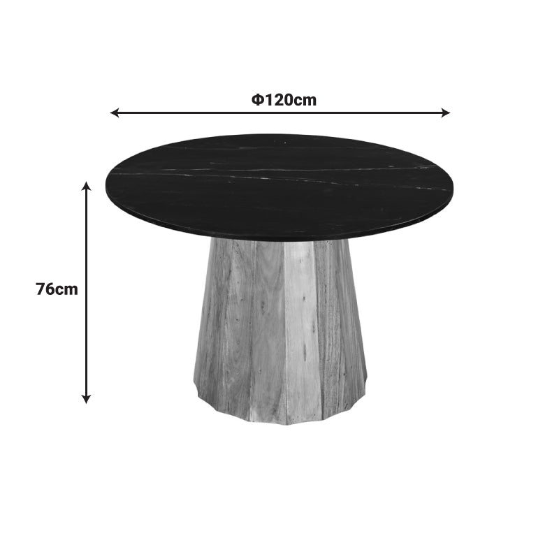 Τραπέζι Ezerdian pakoworld μασίφ ξύλο ακακίας σε φυσική απόχρωση με επιφάνεια μαύρου μαρμάρου Φ120x76εκ - Hippiehome.gr