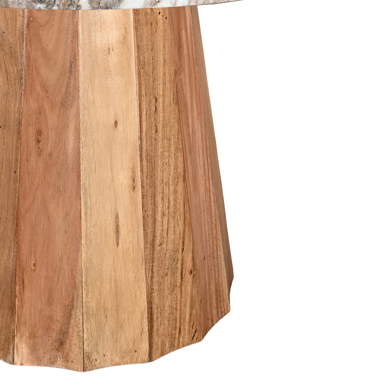 Τραπέζι Ezerdian pakoworld μασίφ ξύλο ακακίας σε φυσική απόχρωση με επιφάνεια μαρμάρου Φ150x76εκ - Hippiehome.gr