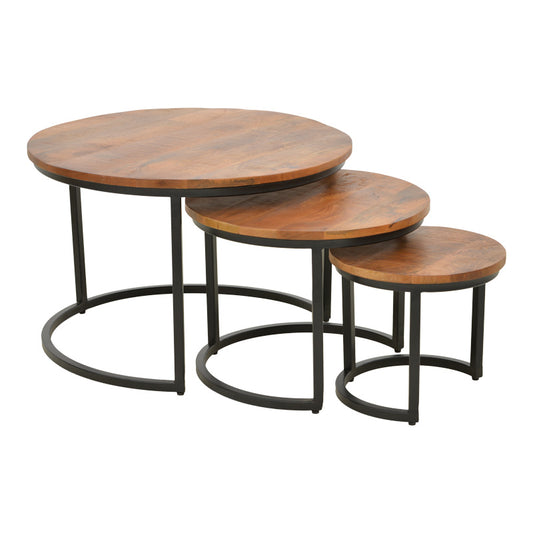 Τραπέζι σαλονιού Frina pakoworld σετ 3τεμ mango ξύλο σε καρυδί απόχρωση με πόδι μαύρο μέταλλο - Hippiehome.gr