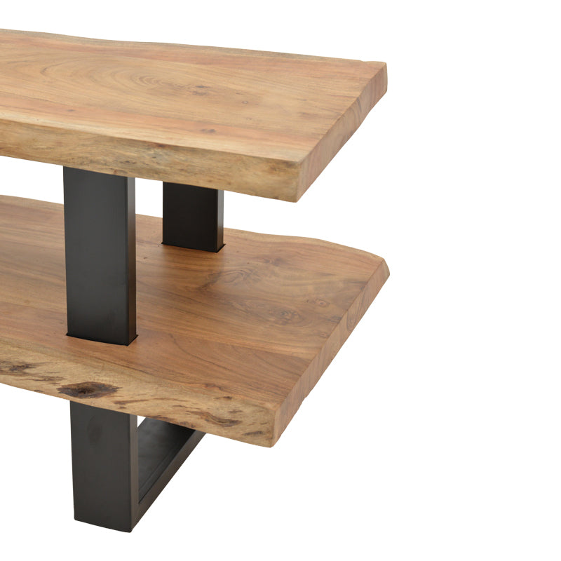 Έπιπλο τηλεόρασης Fuji pakoworld μασίφ ξύλο ακακίας σε φυσική απόχρωση με μαύρα μεταλλικά πόδια 140x40x52εκ - Hippiehome.gr