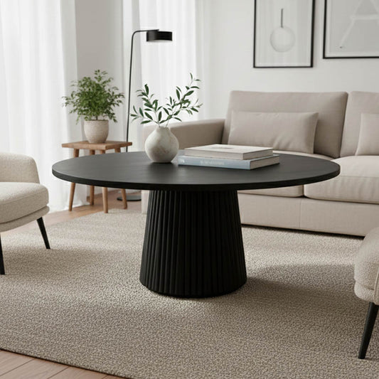 Τραπέζι σαλονιού Canicule I pakoworld μασίφ ξύλο ακακίας σε μαύρη απόχρωση Φ80x40εκ - Hippiehome.gr