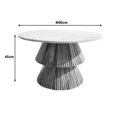 Τραπέζι σαλονιού Havai pakoworld μασίφ ξύλο mango σε φυσική απόχρωση κ λευκή επιφάνεια μαρμάρου Φ80x45εκ - Hippiehome.gr