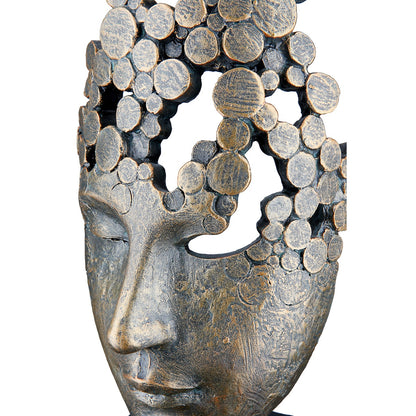 Γλυπτό "Female Mask" Face Motif Πολυρεζίνη Μπρούντζινο PU 15x10x31.5cm - Hippiehome.gr