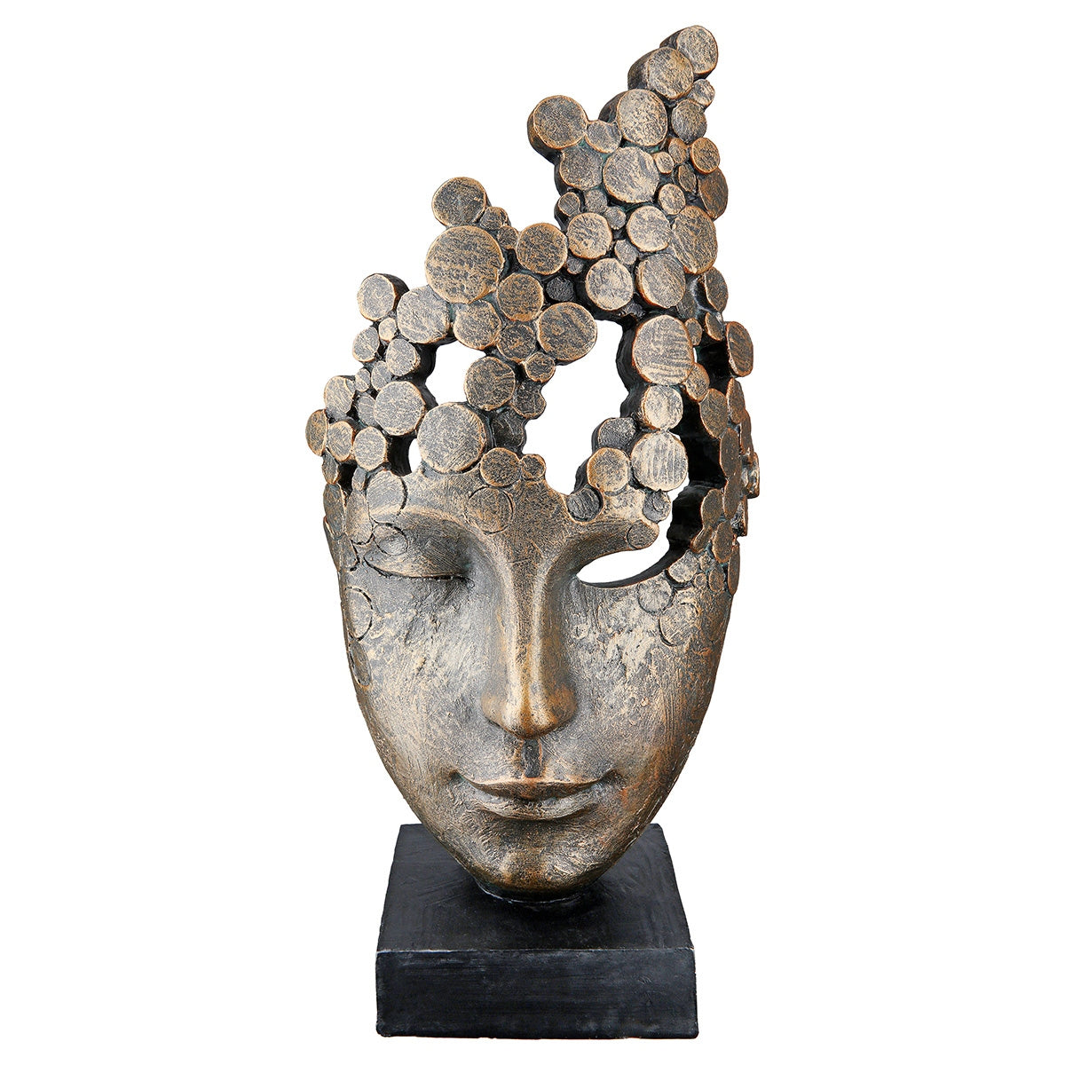 Γλυπτό "Female Mask" Face Motif Πολυρεζίνη Μπρούντζινο PU 15x10x31.5cm - Hippiehome.gr