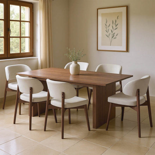 Τραπεζαρία Eleganza-Siena pakoworld σετ 7τεμ mdf σε καρυδί-εκρού απόχρωση 180x99x75.8εκ - Hippiehome.gr