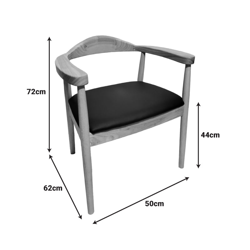 Πολυθρόνα Joube pakoworld rubberwood σε φυσική απόχρωση με μαύρο pu μαξιλάρι 59x48x73εκ - Hippiehome.gr