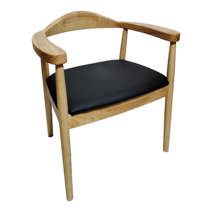 Πολυθρόνα Joube pakoworld rubberwood σε φυσική απόχρωση με μαύρο pu μαξιλάρι 59x48x73εκ - Hippiehome.gr