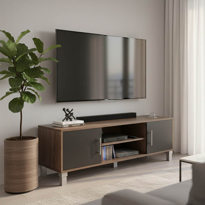 Έπιπλο τηλεόρασης Serank pakoworld σε oak-ανθρακί απόχρωση 120x40x40εκ - Hippiehome.gr