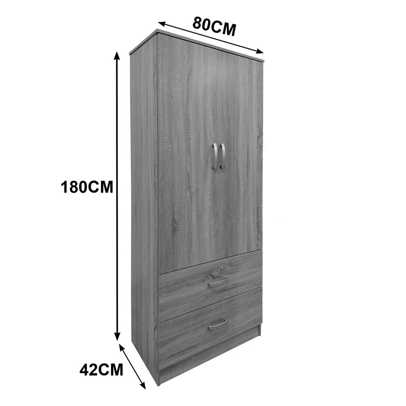 Ντουλάπα δίφυλλη με 2 συρτάρια Lego pakoworld σε sonoma-ανθρακί απόχρωση 80x42x180εκ - Hippiehome.gr