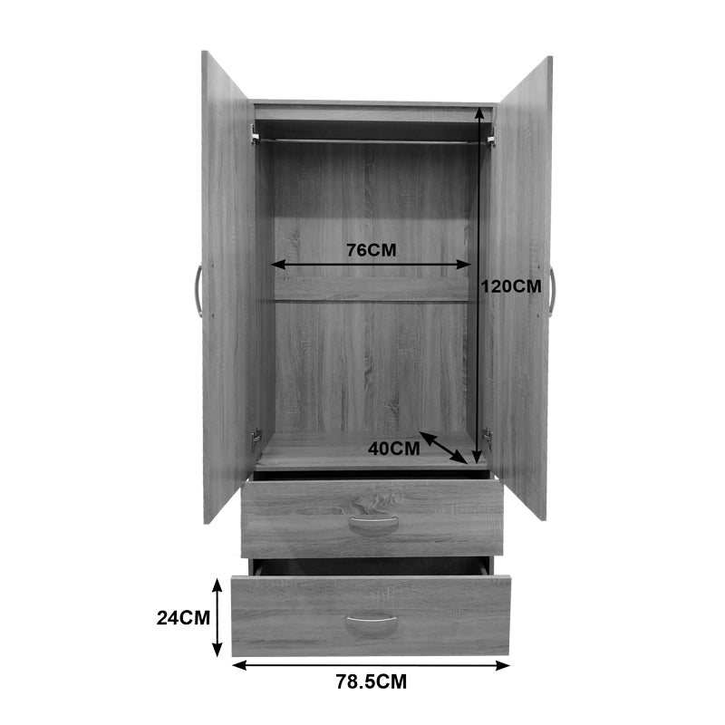 Ντουλάπα δίφυλλη με 2 συρτάρια Lego pakoworld σε sonoma-ανθρακί απόχρωση 80x42x180εκ - Hippiehome.gr