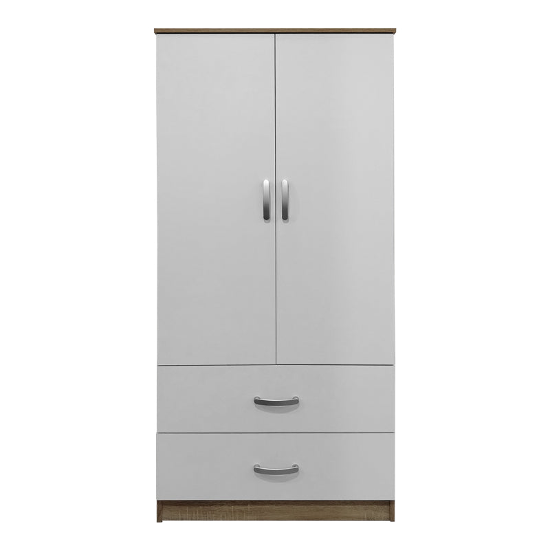 Ντουλάπα δίφυλλη με 2 συρτάρια Athos pakoworld σε sonoma-λευκή απόχρωση 80x42x180εκ - Hippiehome.gr