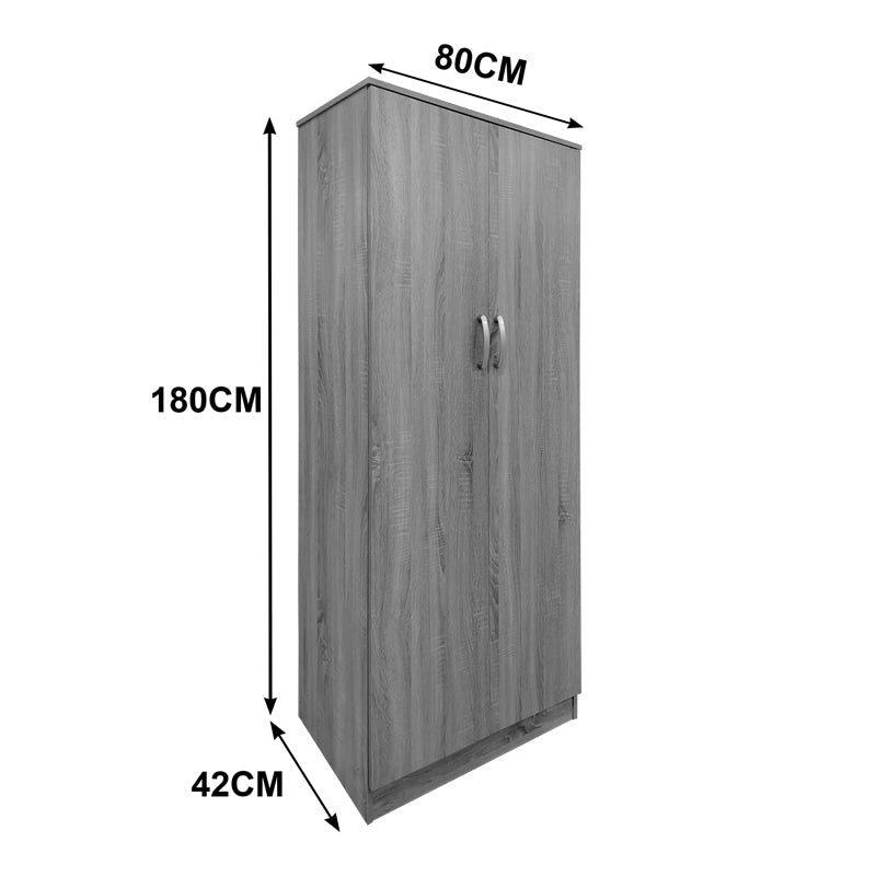 Ντουλάπα δίφυλλη Athos pakoworld σε sonoma-λευκή απόχρωση 80x42x180εκ - Hippiehome.gr