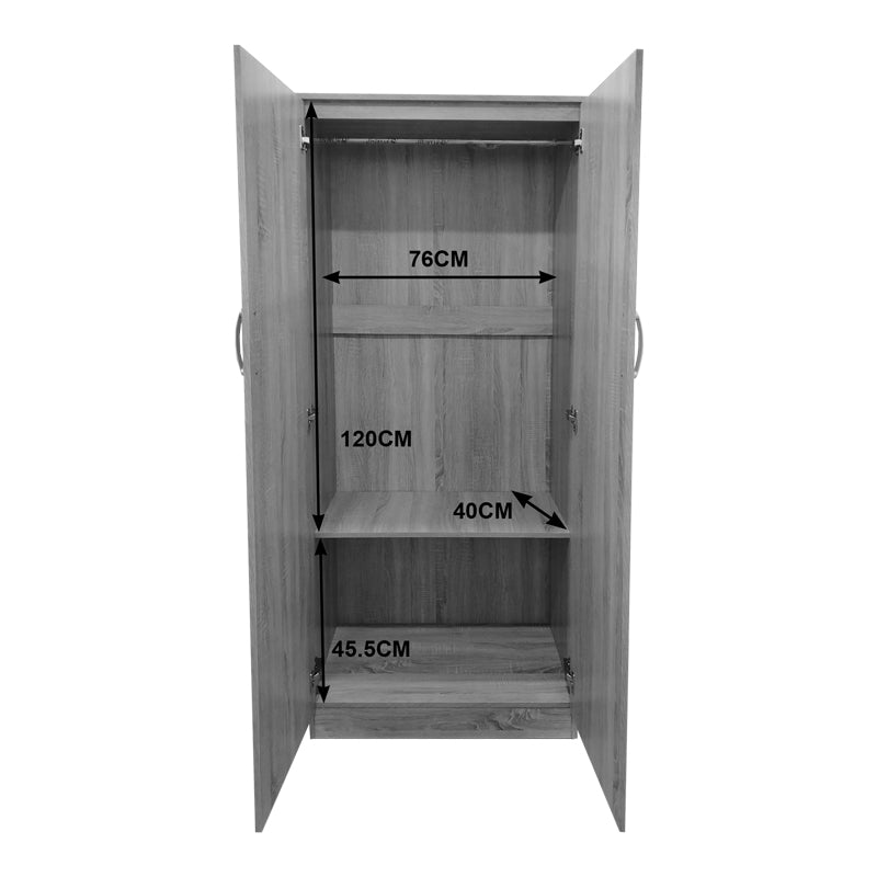 Ντουλάπα δίφυλλη Athos pakoworld σε sonoma-λευκή απόχρωση 80x42x180εκ - Hippiehome.gr