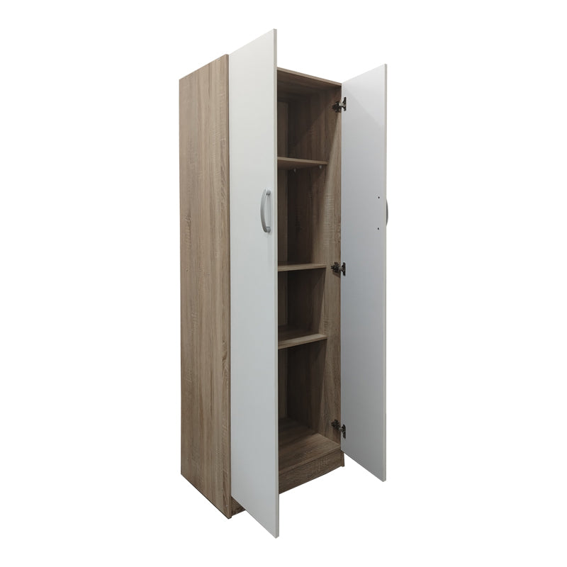 Ντουλάπα δίφυλλη Athos pakoworld σε sonoma-λευκή απόχρωση 60x42x180εκ - Hippiehome.gr
