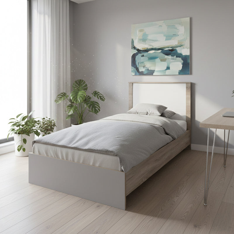 Κρεβάτι Athos pakoworld σε sonoma-λευκό απόχρωση 90x190εκ - Hippiehome.gr