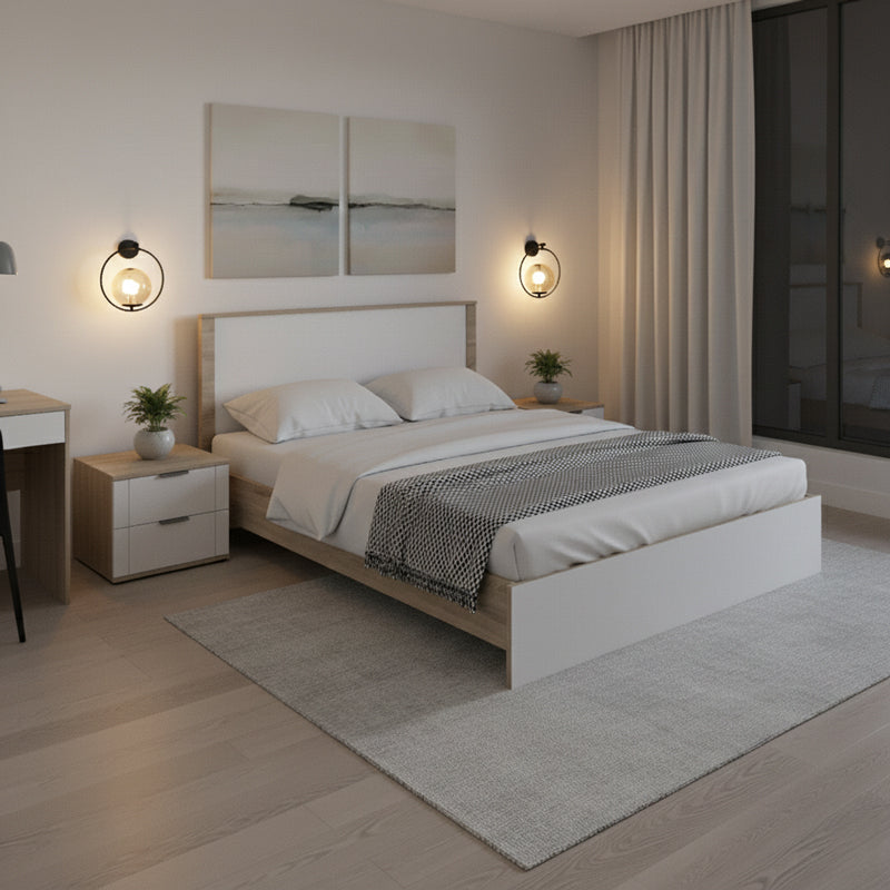 Κρεβάτι Athos pakoworld σε sonoma-λευκό απόχρωση 160x200εκ - Hippiehome.gr