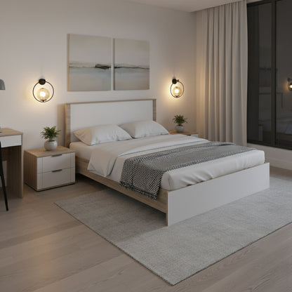 Κρεβάτι Athos pakoworld σε sonoma-λευκό απόχρωση 160x200εκ - Hippiehome.gr