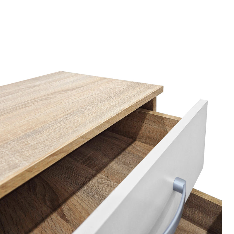 Κομοδίνο Athos pakoworld σε sonoma-λευκή απόχρωση 48x40x41.5εκ - Hippiehome.gr