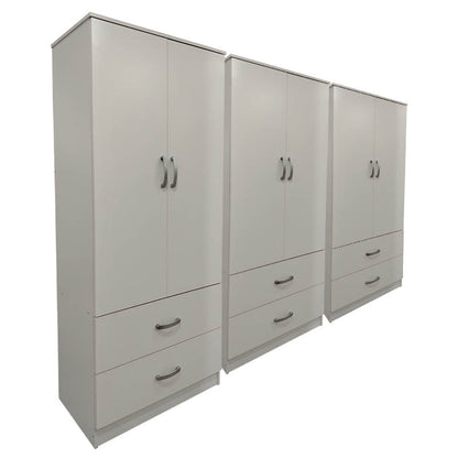 Ντουλάπα εξάφυλλη με συρτάρια Athos pakoworld λευκή 240x42x180εκ - Hippiehome.gr