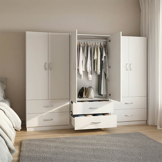 Ντουλάπα εξάφυλλη με συρτάρια Lego pakoworld λευκή 240x42x180εκ - Hippiehome.gr