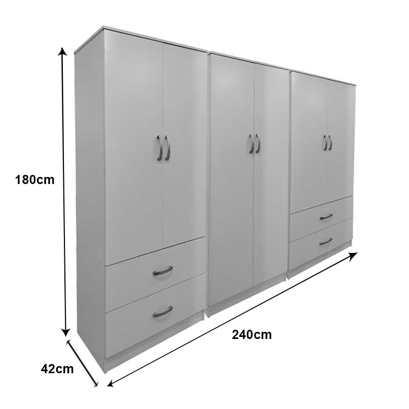 Ντουλάπα εξάφυλλη Athos pakoworld λευκή 240x42x180εκ - Hippiehome.gr
