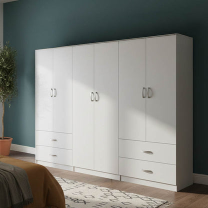 Ντουλάπα εξάφυλλη Athos pakoworld λευκή 240x42x180εκ - Hippiehome.gr