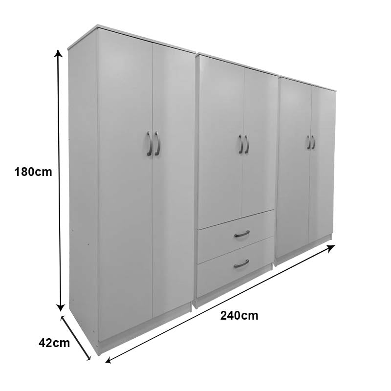 Ντουλάπα εξάφυλλη Athos I pakoworld λευκή 240x42x180εκ - Hippiehome.gr