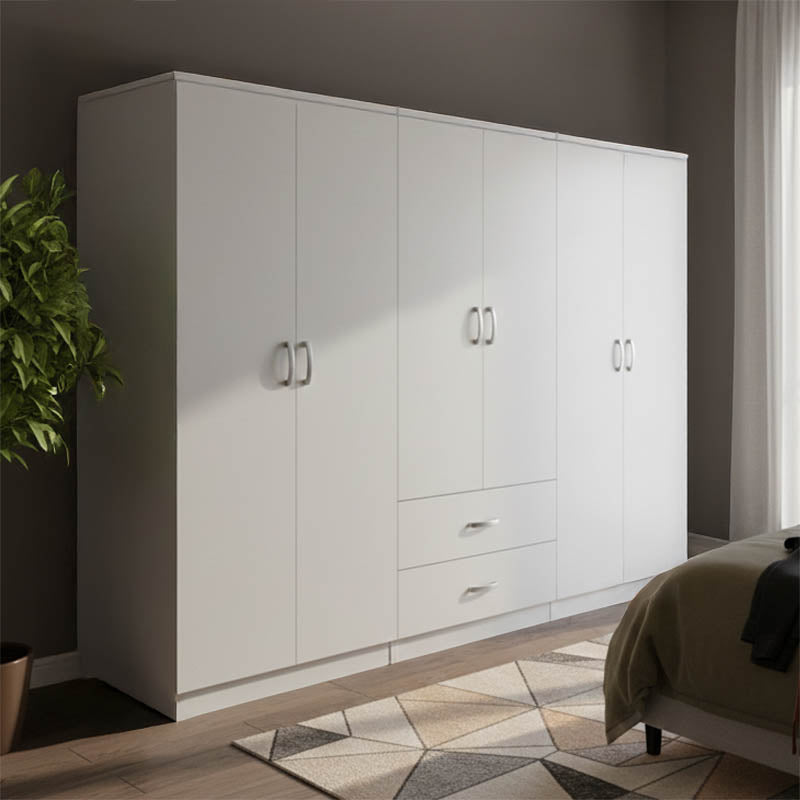 Ντουλάπα εξάφυλλη Athos I pakoworld λευκή 240x42x180εκ - Hippiehome.gr