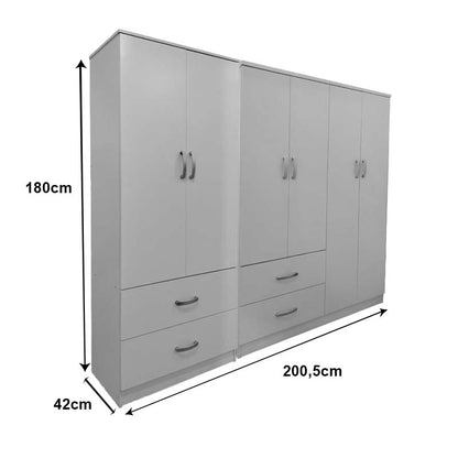 Ντουλάπα εξάφυλλη Athos pakoworld λευκή 200,5x42x180εκ - Hippiehome.gr