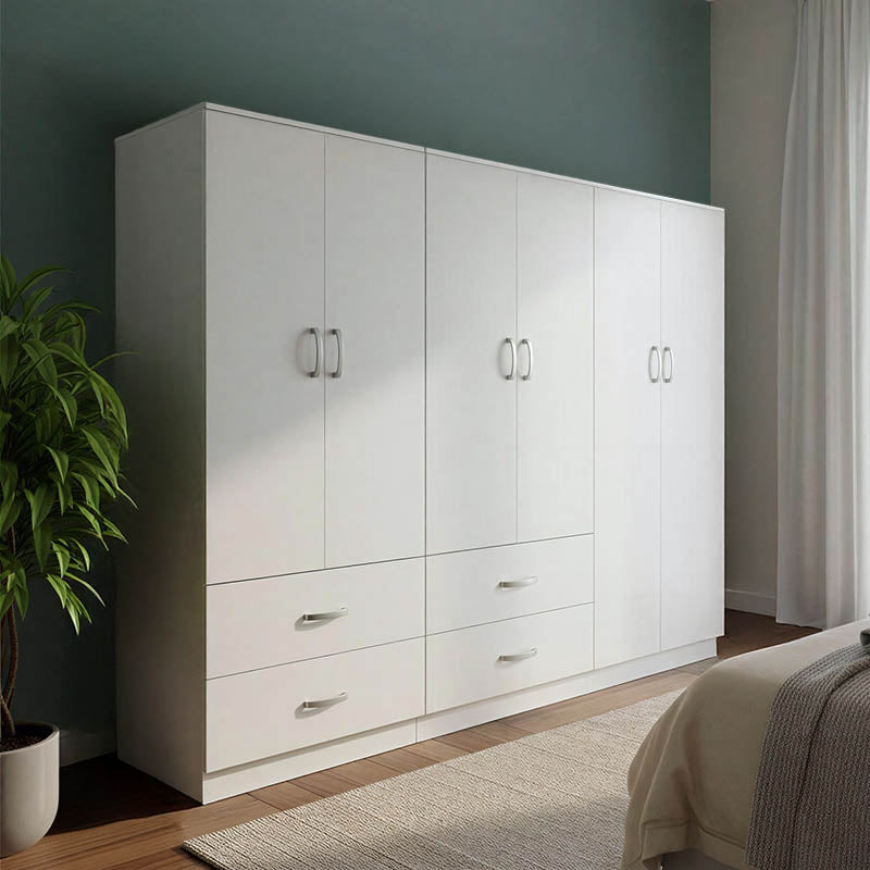 Ντουλάπα εξάφυλλη Athos pakoworld λευκή 200,5x42x180εκ - Hippiehome.gr