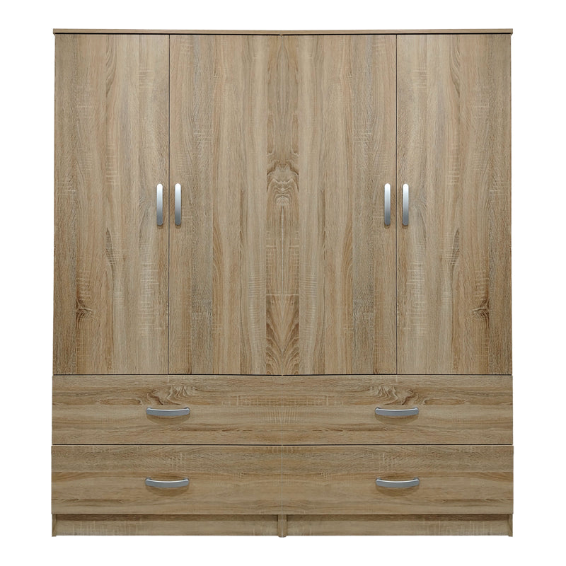 Ντουλάπα τετράφυλλη με συρτάρια Athos pakoworld sonoma 160x42x180εκ - Hippiehome.gr