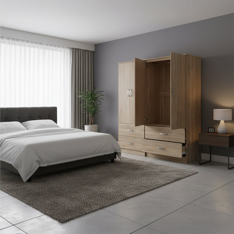 Ντουλάπα τετράφυλλη με συρτάρια Athos pakoworld sonoma 160x42x180εκ - Hippiehome.gr
