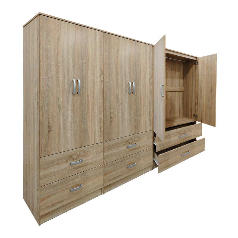 Ντουλάπα εξάφυλλη με συρτάρια Athos pakoworld sonoma 240x42x180εκ - Hippiehome.gr