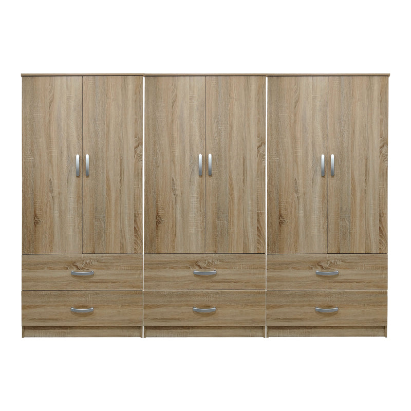 Ντουλάπα εξάφυλλη με συρτάρια Athos pakoworld sonoma 240x42x180εκ - Hippiehome.gr
