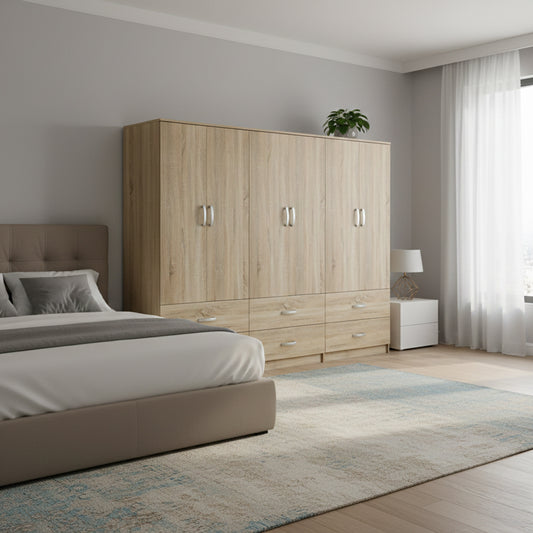 Ντουλάπα εξάφυλλη με συρτάρια Lego pakoworld sonoma 240x42x180εκ - Hippiehome.gr