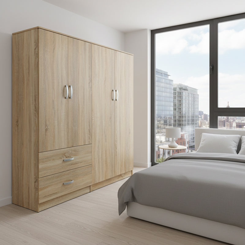 Ντουλάπα τετράφυλλη Athos pakoworld sonoma 160x42x180εκ - Hippiehome.gr