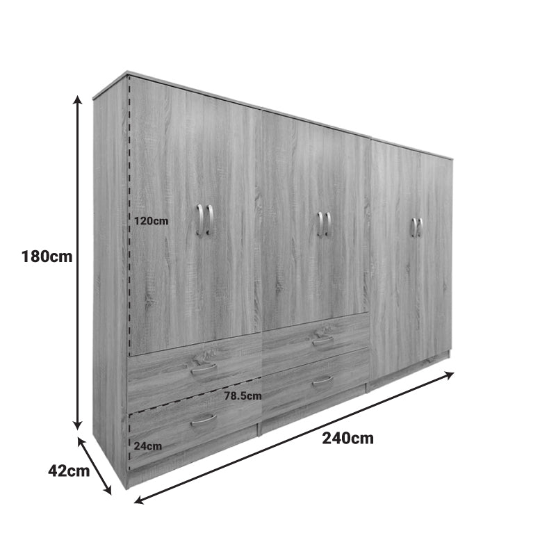 Ντουλάπα εξάφυλλη Athos pakoworld sonoma 240x42x180εκ - Hippiehome.gr