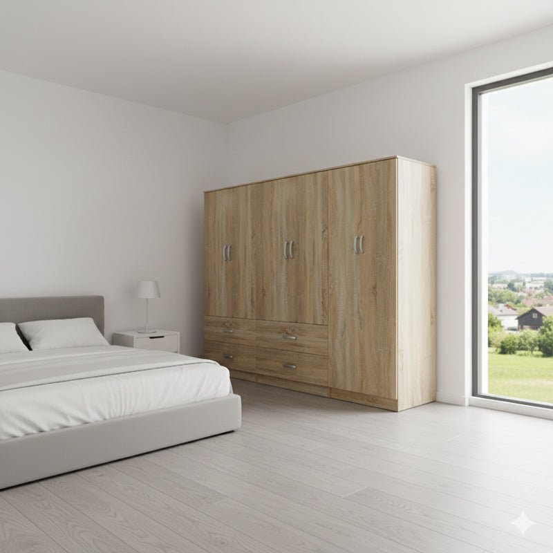 Ντουλάπα εξάφυλλη Athos pakoworld sonoma 240x42x180εκ - Hippiehome.gr