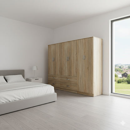 Ντουλάπα εξάφυλλη Athos pakoworld sonoma 240x42x180εκ - Hippiehome.gr