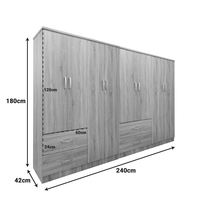 Ντουλάπα οχτάφυλλη Athos pakoworld sonoma 241x42x181εκ - Hippiehome.gr