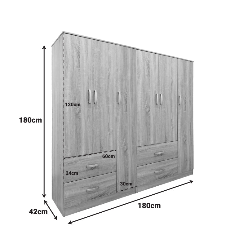 Ντουλάπα εξάφυλλη Athos pakoworld sonoma 180x42x180εκ - Hippiehome.gr
