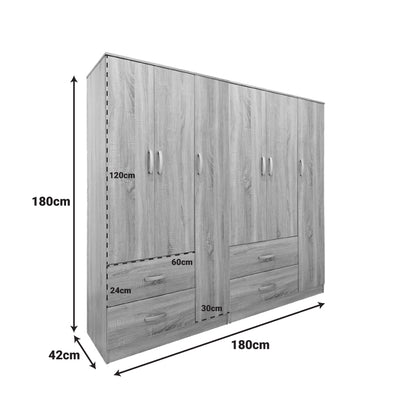 Ντουλάπα εξάφυλλη Athos pakoworld sonoma 180x42x180εκ - Hippiehome.gr