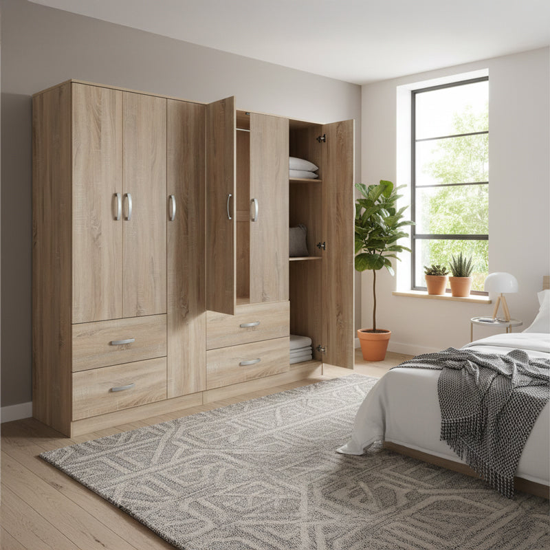 Ντουλάπα εξάφυλλη Athos pakoworld sonoma 180x42x180εκ - Hippiehome.gr